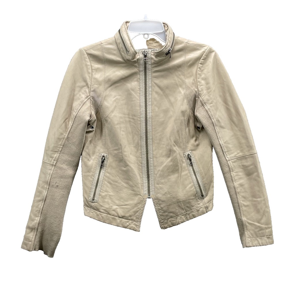 Esther Chen Leather Moto Jacket Womens Medium Wool Sleeve Hood Boho Biker Racing